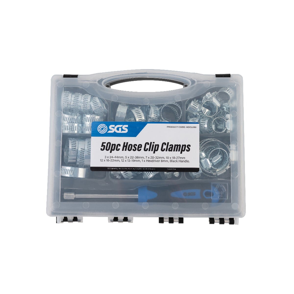 SGS 50pc Carbon Steel Zinc Plated Hose Clip Clamp Set | Hex Driver